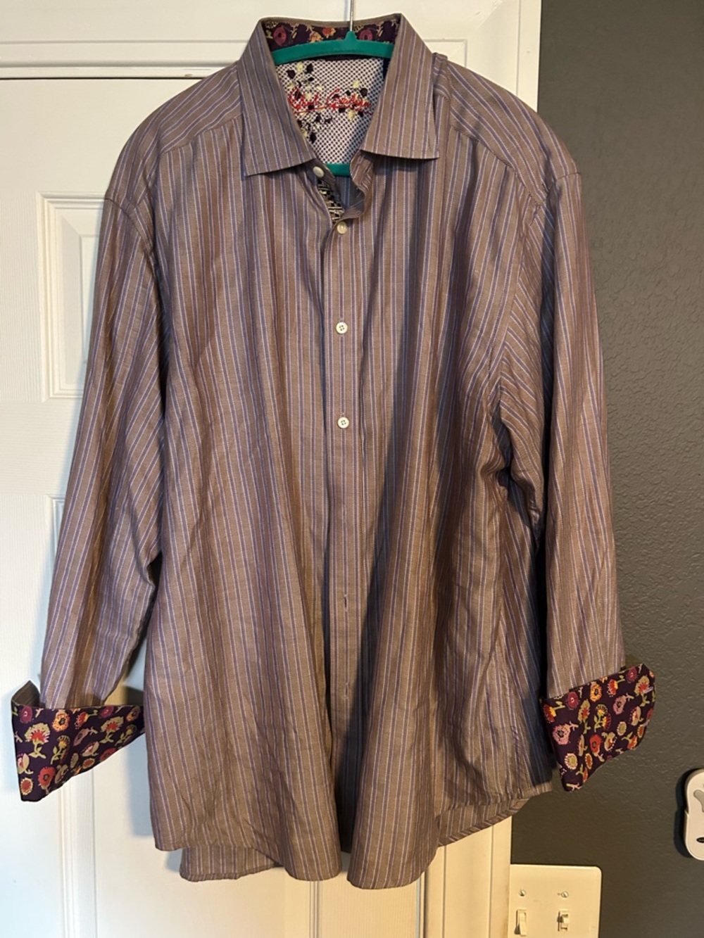Robert Graham Purple and Brown Striped Button-Down Shirt Like New